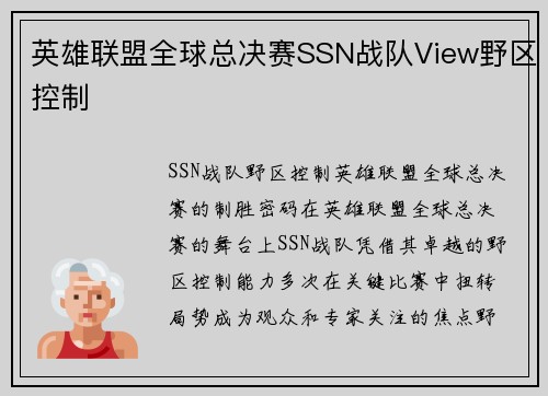 英雄联盟全球总决赛SSN战队View野区控制