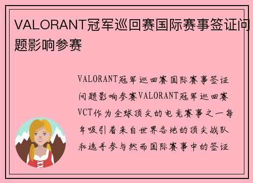 VALORANT冠军巡回赛国际赛事签证问题影响参赛